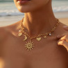 Collier charms doré soleil spiral et perles
