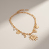 Collier charms doré soleil spiral et perles