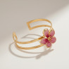 Bracelet manchette doré fleur rose