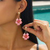 Boucles d'oreilles dorées goutte et fleur rose