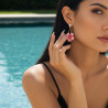 Boucles d'oreilles dorées goutte et fleur rose