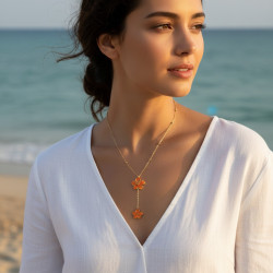 Collier plongeant doré fleurs oranges