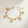 Chaîne de cheville dorée fleurs et perles