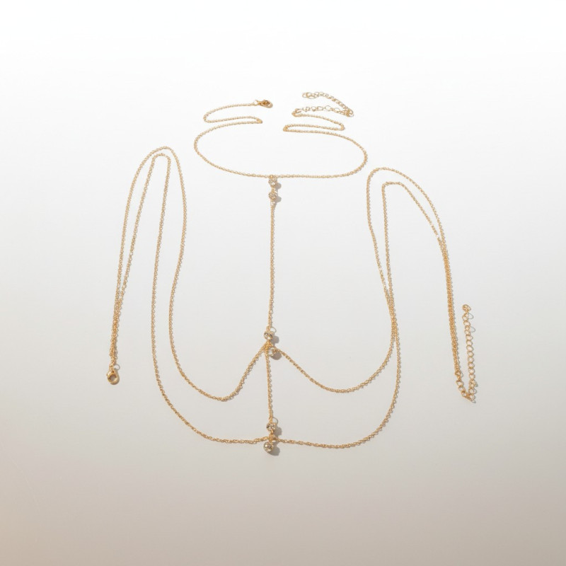 Chaîne de body dorée multirang strass