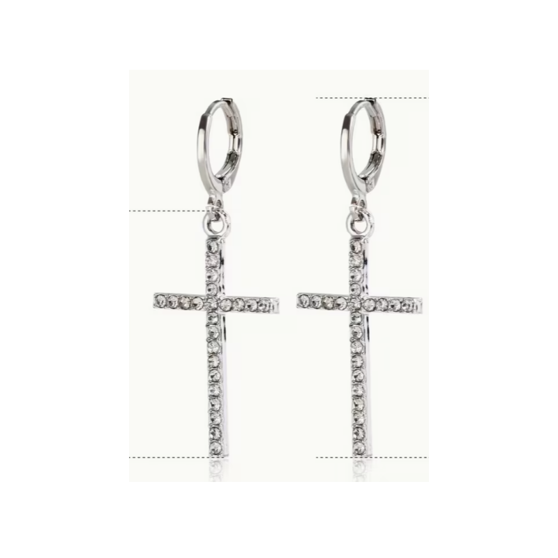 Boucles d'oreilles croix argentée strass