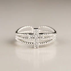 Bague ajustable argentée multirang croix Plaqué or blanc