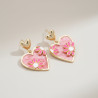 Boucles d'oreilles dorées coeurs et fleurs roses Plaqué or