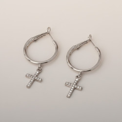 Créoles argentées croix avec strass