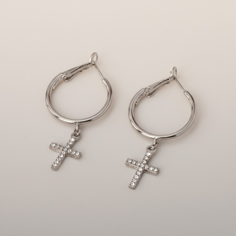 Créoles argentées croix avec strass