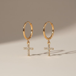 Créoles dorées croix avec strass