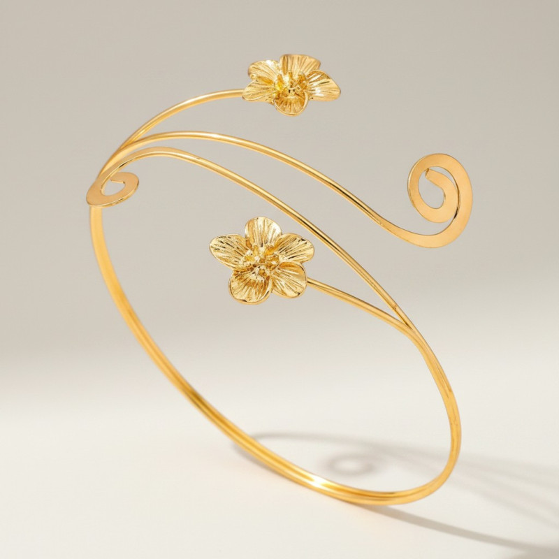 Bracelet de bras fleur et spirale dorée