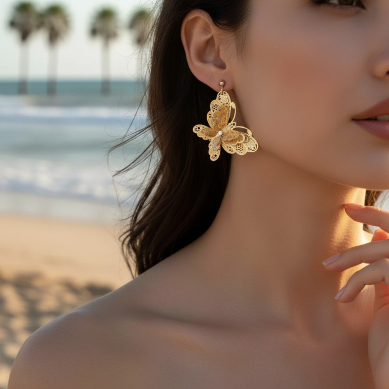 Boucles d'oreilles clips dorées papillons