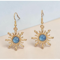 Boucles d'oreilles dorées soleil bleu