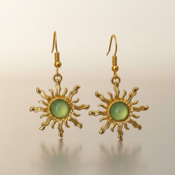 Boucles d'oreilles dorées soleil vert