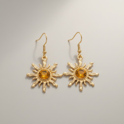 Boucles d'oreilles dorées soleil ambré