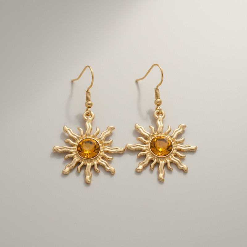 Boucles d'oreilles dorées soleil ambré