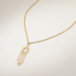 Collier doré soleil et franges étoilées Acier