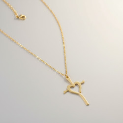 Collier doré croix et coeur Acier