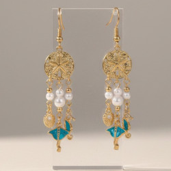Boucles d'oreilles dorées vie marine et perles