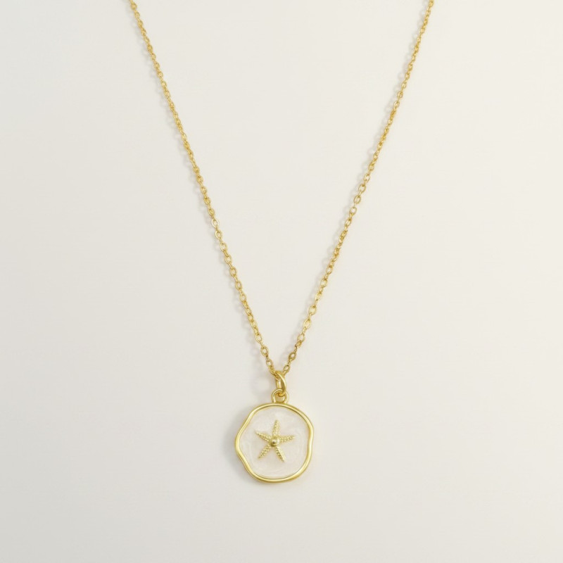 Collier doré étoile de mer blanc nacré Acier