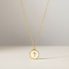 Collier doré croix médaillon blanc nacré Acier
