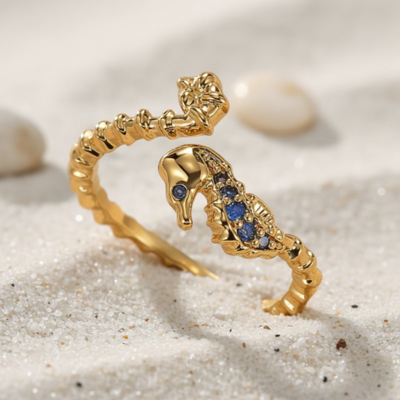 Bague ajustable dorée hippocampe Plaqué or