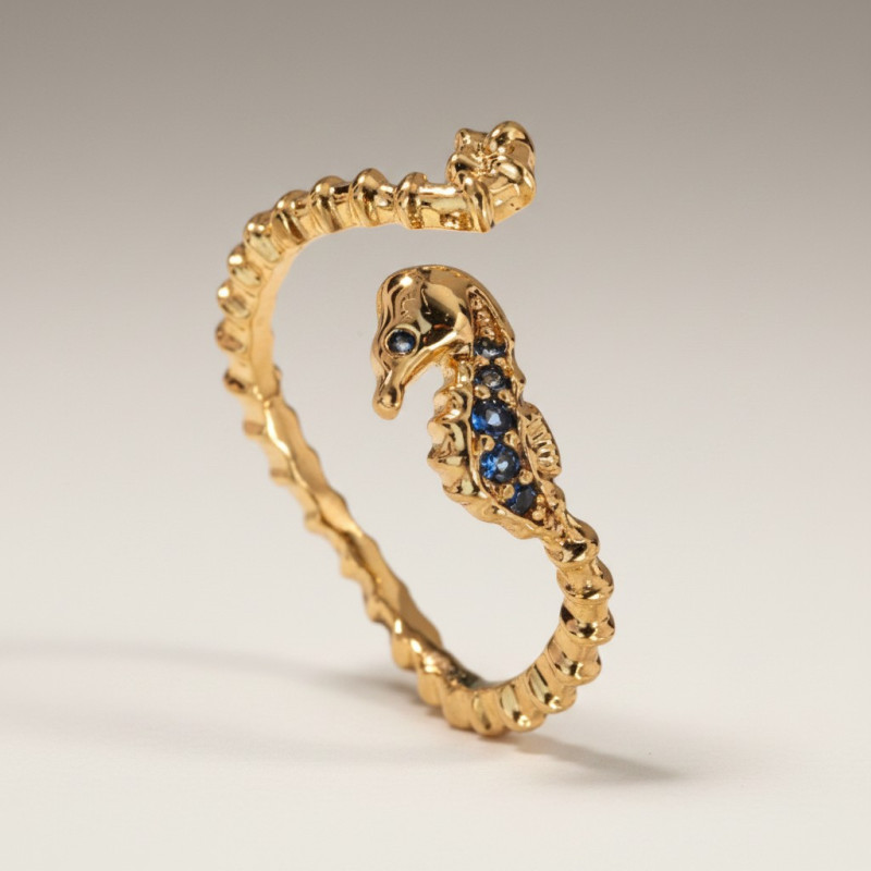 Bague ajustable dorée hippocampe Plaqué or