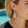 Boucles d'oreilles rondes dorées perlées bleues profond