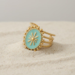 Bague ajustable dorée multirang soleil bleu Acier
