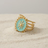 Bague ajustable dorée multirang soleil bleu Acier