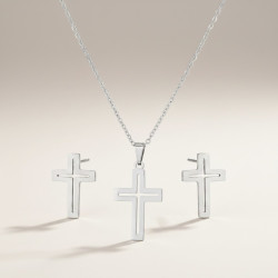 Parure argentée croix ajourées Acier