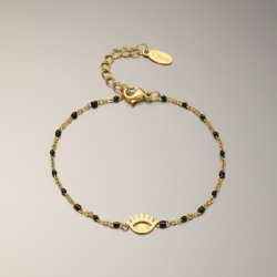 Bracelet doré oeil et perles d'émail noires Acier
