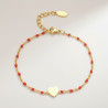 Bracelet doré coeur et perles d'émail rouges Acier