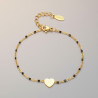 Bracelet doré coeur et perles d'émail noires Acier