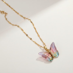Collier doré papillon ailes résine Acier
