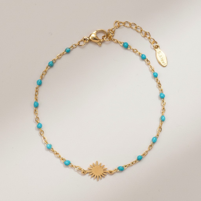 Bracelet doré soleil turquoise Acier