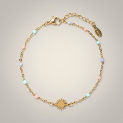 Bracelet doré soleil et perles d'émail colorées Acier