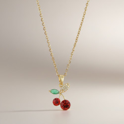 Collier doré cerise et zircon Plaqué or