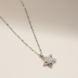 Collier argenté fleur rotative Plaqué or blanc