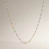 Collier doré croix et perles d'émail bleues Acier