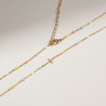 Collier doré croix et perles d'émail colorées Acier