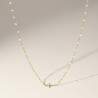 Collier doré croix et perles d'émail blanches Acier