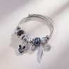 Bracelet charms argenté hibou et plume noir Acier