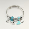 Bracelet charms argenté éléphant et coeur bleu Acier