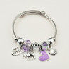 Bracelet charms argenté éléphant et coeur violet Acier