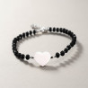 Bracelet argenté coeur et perles noires Acier