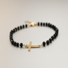 Bracelet doré croix et perles noires Acier