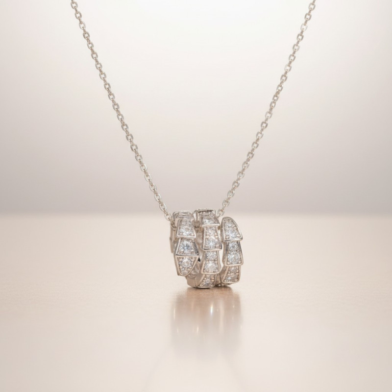 Collier argenté serpent enroulé Plaqué or blanc