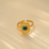Bague ajustable dorée pierre verte rayonnante Acier