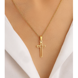 Collier doré croix ajourée Acier